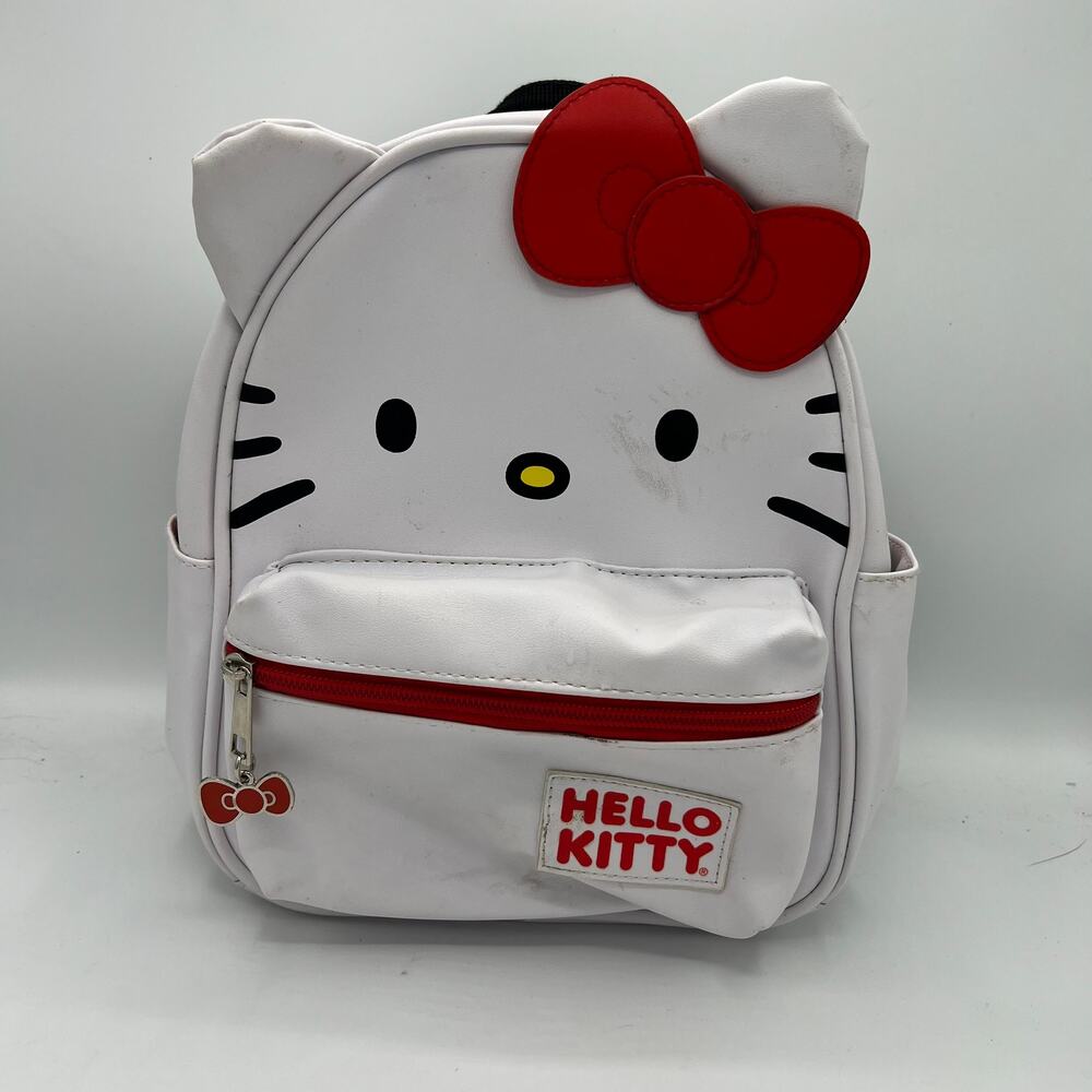 Hello Kitty Sanrio Mini Backpack - White & Red Faux Leather Zip Bag